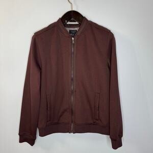 Magaschoni Men's Knit Bomber Jacket Full Zip Preppy Casual Burgundy Sz S